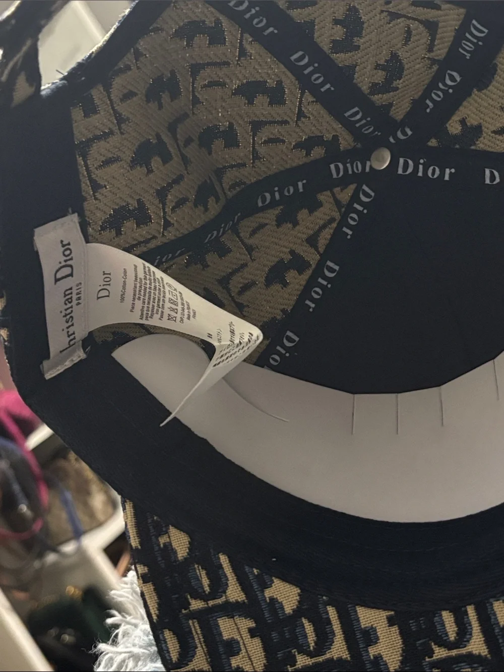 Unisex Dior Navy and Beige Monogram Hat